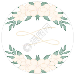 婚礼图案圆形图案 带有水彩花装饰背景