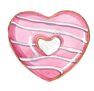 水彩粉色甜甜圈水彩手画心形粉红色玻璃甜甜圈 在白色背景上被孤立背景