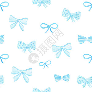 白色蝴蝶结图案白色背景上的蓝色蓝弓无缝图案 用于剪贴 包装纸 织物 纺织品 卡片等背景