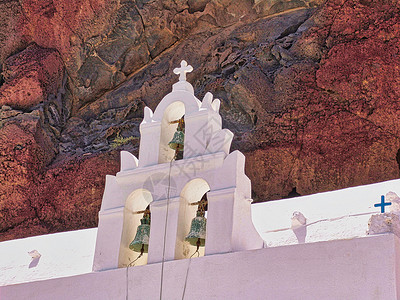 在Santorini Cyklades 希腊instagram过滤器的白色露台上海观望 Vintage 胶片效果 天主教的 上帝背景图片