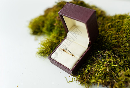 优雅的钻石环 放在一个装有蜜蜂背景的盒子里 柔软和有选择性的焦点 婚姻提案的概念背景图片