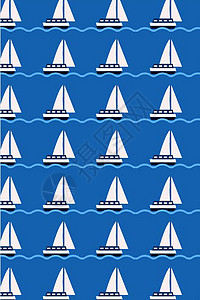 卡通 蓝色 帆船 水手 大海 背景图片