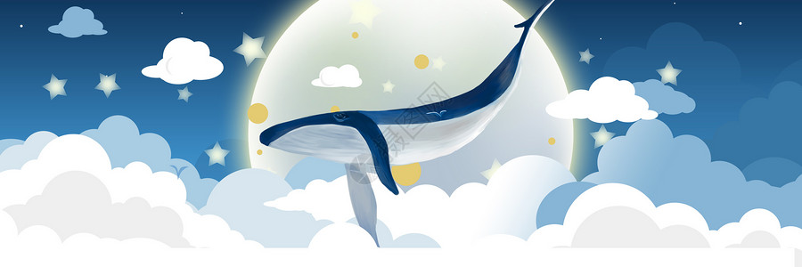 卡通手绘鲸鱼蓝色海报手绘背景设计图片