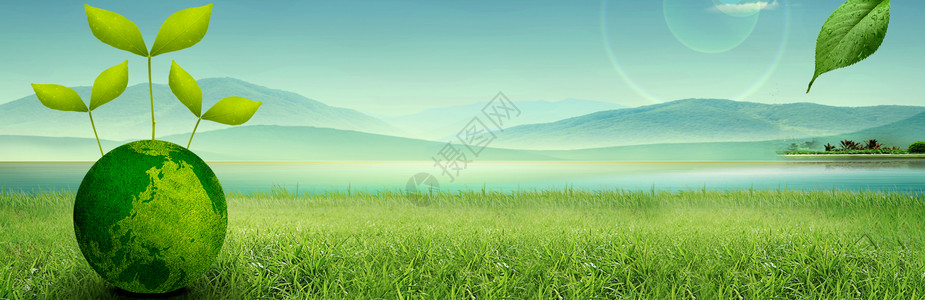 窗外草地绿色地球环保海报设计图片