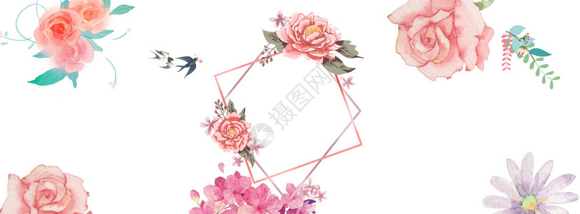 卡通玫瑰花卉电商花卉海报背景设计图片