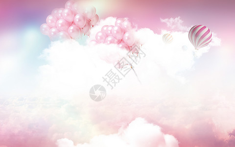 云朵气球小清新海报背景背景图片
