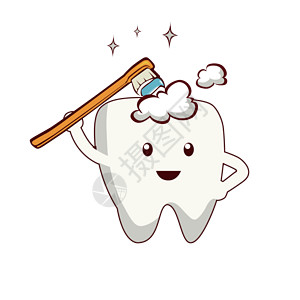 牙刷刷牙刷牙有益口腔健康插画