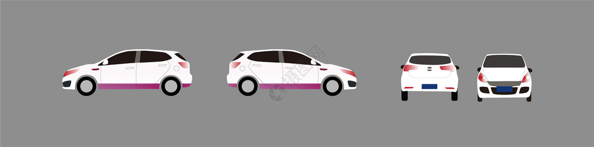 车群、小汽车平面模型图插画