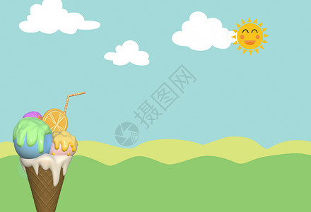 小清晰手绘夏至降火冰淇淋插画