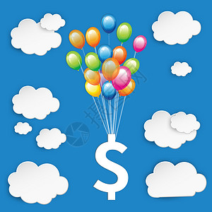 捕捞空中的钱币矢量气球吊起来钱币插画
