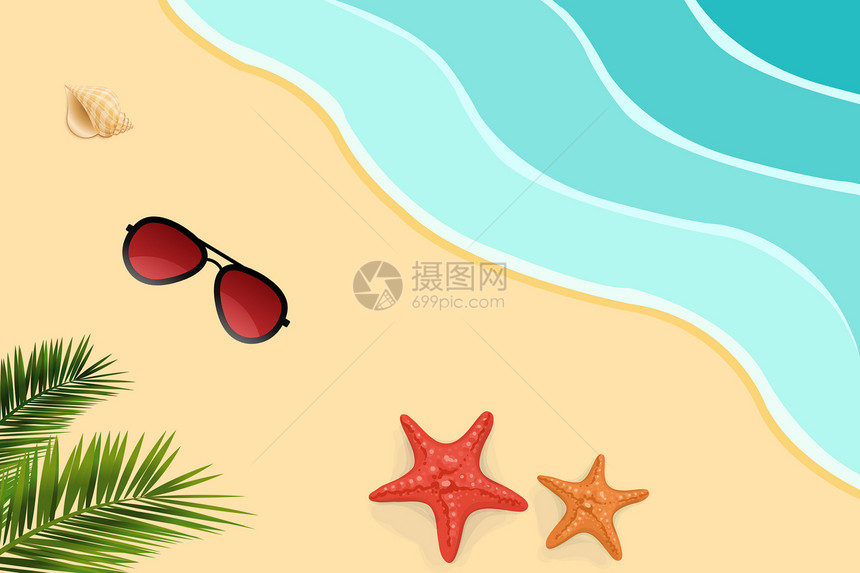 手绘夏日沙滩图片