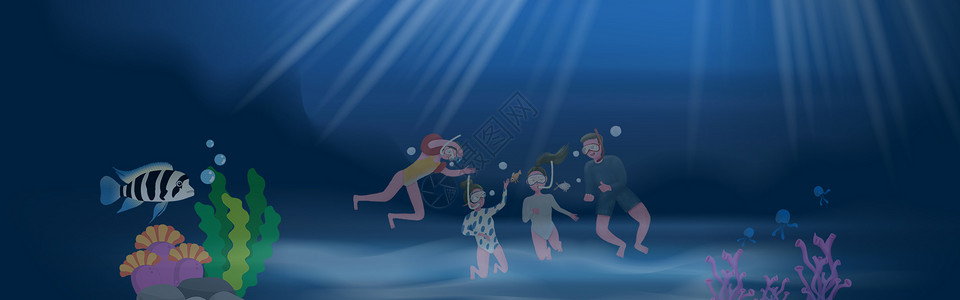 游泳手绘海洋卡通设计图片