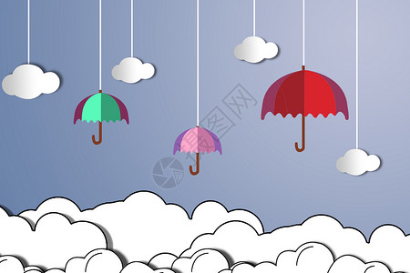 手绘雨伞与白云图片