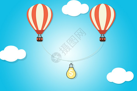灯泡热气球手绘热气球与灯泡插画