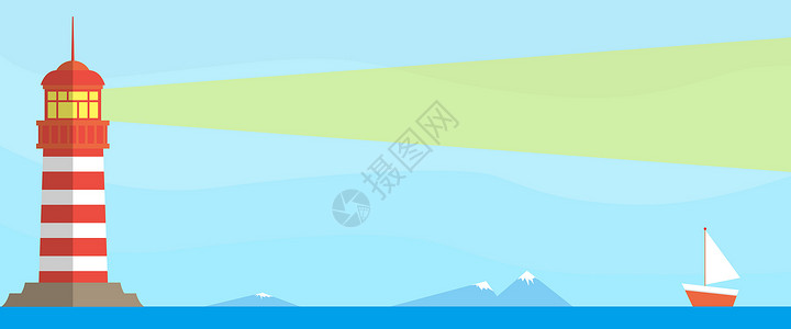 帆船壁纸海面灯塔矢量图插画