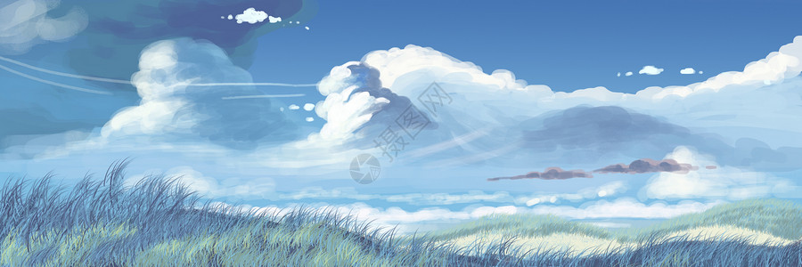 蓝天白云插画背景图片