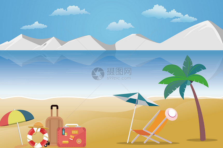 海边沙滩座椅太阳伞图片