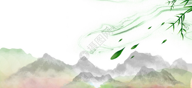 十里桃林古风山水画设计图片