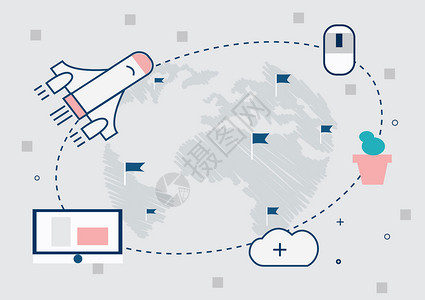 全球化海报信息化一体化云数据背景插画