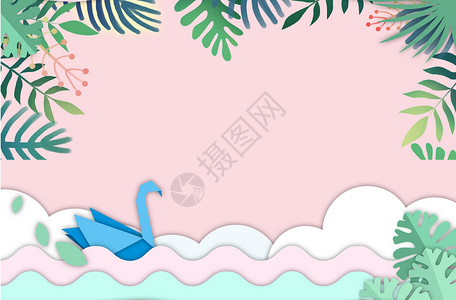 天鹅船假日海边背景素材设计图片