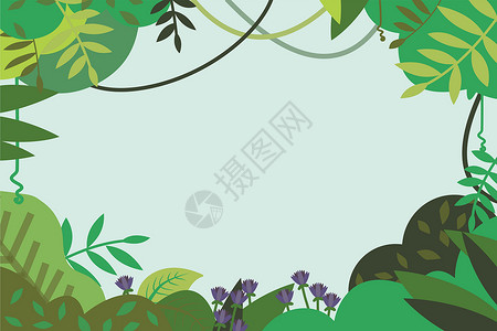 印尼雨林绿色森林植物叶片插画背景插画