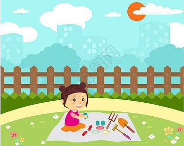 草坪树林在玩耍的小孩设计图片