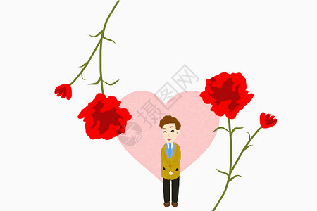 手绘红色康乃馨教师爱心花朵插画