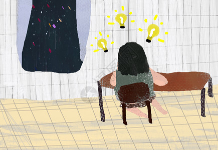 粉色椅子小清新插画女孩在桌前产生灵感插画
