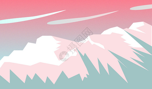 大气可爱粉色天空映衬下的山矢量风景图片插画