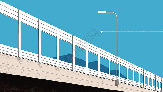 桥公路手绘蓝天下的高架桥与路灯插画