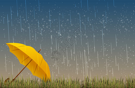 草地下雨下雨插画设计图片