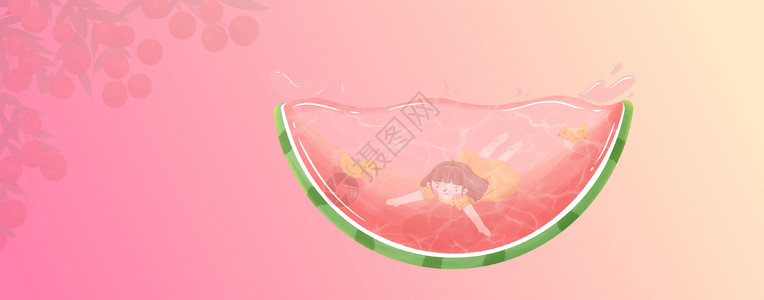 桃子水果插画小清新水果背景设计图片