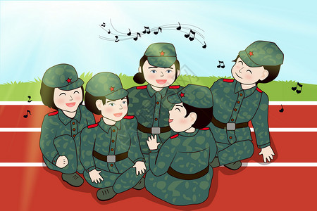 新生军训正在唱歌学生高清图片