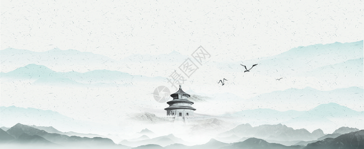 万里长城水墨画中国风水墨设计图片