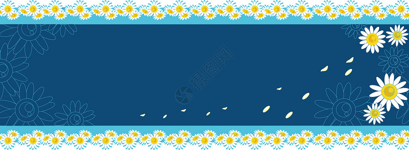 黄色花卉边框菊花蓝色背景设计图片
