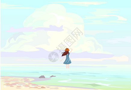 埃及动漫背景素材海边女孩设计图片