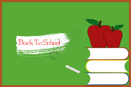 红色绿叶黑板书本苹果设计图片