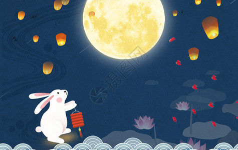 兔子元素中秋节插画设计图片