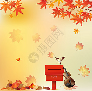 小鸟矢量图飘落的秋叶插画