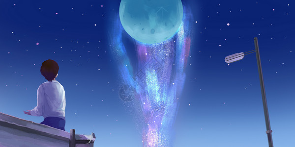可爱紫色星球月球银河插画插画
