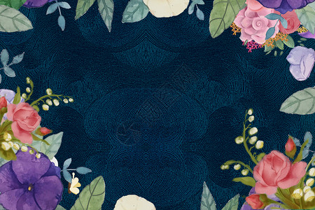 蓝色小清新花环花卉背景设计图片