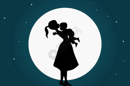 抱着月亮的女孩妈妈抱着孩子设计图片