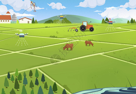 菱形色块在丰收的田野上放风筝设计图片