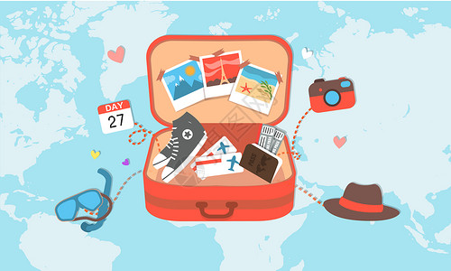 行李箱和地图旅行背景图片设计图片