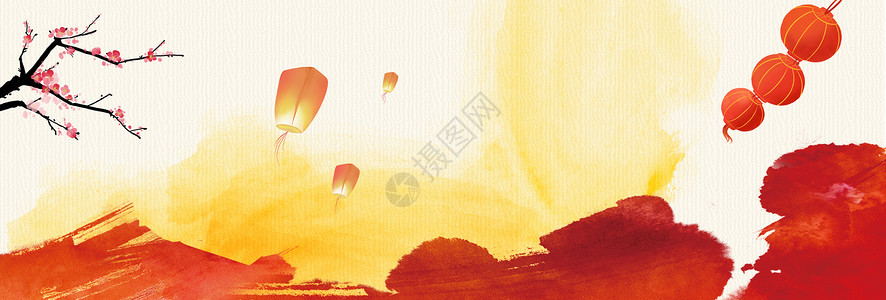 灯笼水彩素材中秋节背景图设计图片