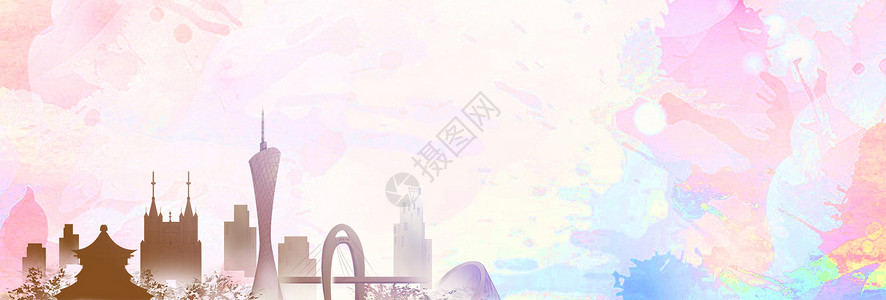 情侣旅游上海中国经典建筑背景图设计图片