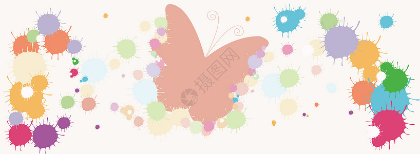 唯美图案彩色颜料喷溅蝴蝶粉色背景设计图片