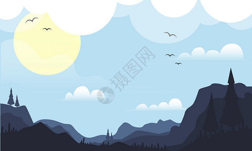 山太阳风景山插画设计图片
