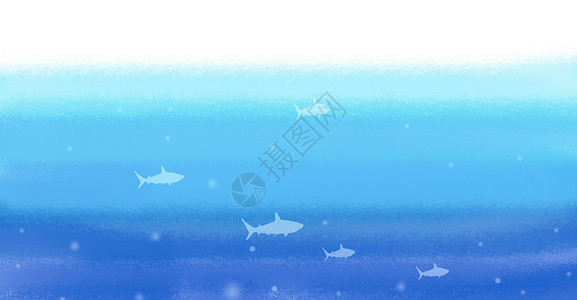 深海秋刀鱼手绘水彩深海动物背景设计图片
