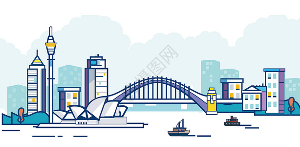 澳大利亚悉尼建筑风景悉尼歌剧院矢量插画